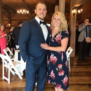 Macy’s Navy Blue Floral High Low Floral Dress